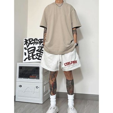 2025新款美式復古高街潮牌休閑寬松短褲男籃球運動直筒灰色五分褲