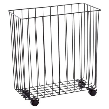 Life+ 日式極簡 多功能鐵藝夾縫洗衣收納籃/收納推車/衣物收納架  消光黑  1層