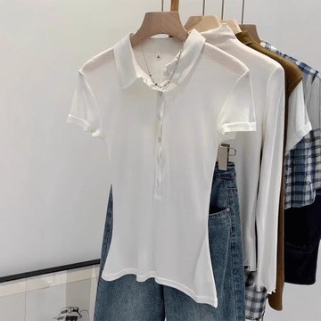 萊賽爾天絲親膚正肩修身辣妹微透短袖T恤女夏季新款桑蠶絲POLO衫