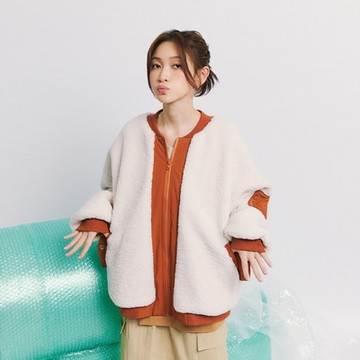 【Dailo】甜酷毛絨長袖飛行外套 白 綠 咖 (魅力商品)