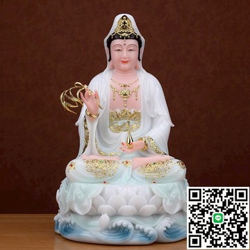 漢白玉觀音菩薩佛像家用供奉坐蓮南海觀世音坐像娑婆三圣真身擺件