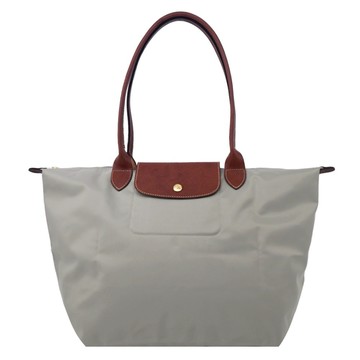 [平輸版]LONGCHAMP LE PLIAGE系列長把再生尼龍摺疊水餃包(中/小石子灰)真品平輸