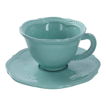 義大利VBC casa蕾絲系列 240 ml 花茶杯盤組 杯子 盤子 / 蒂芬妮綠