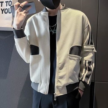 工裝夾克男秋季2022新款高級感斜紋棒球服拼色上衣潮牌痞帥外套男