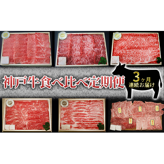 定期便 肉 神戸牛 すき焼き 焼肉 希少部位入り 食べ比べ セット全3回  お届け：ご入金の翌月より毎月中旬頃