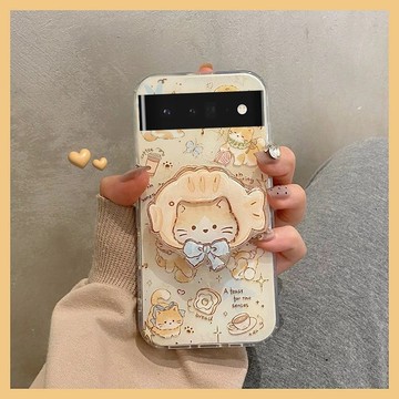 滴膠貓咪漸層適用於GooglePixel 6手機殼防摔殼趣味蝴蝶結支架7/9/8pro防摔