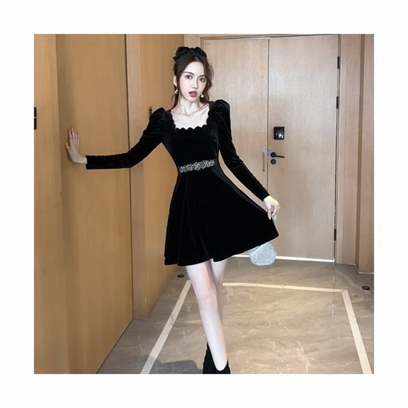 パーティードレス ドレス 結婚式 二次会 お呼ばれ パーティー ミニワンピ 黒 ワンピース ベルベット エレガント 上品 かわいい 長袖 大きいサイズ 10代 代 冬 通販 Lineポイント最大0 5 Get Lineショッピング