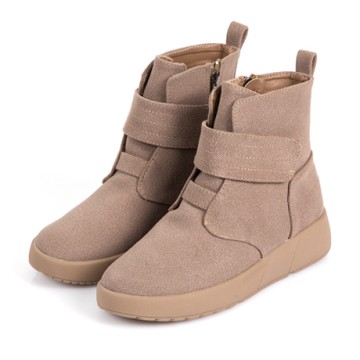 JMS-人氣焦點寬繫帶魔鬼氈拉鍊厚底短靴-卡其色
