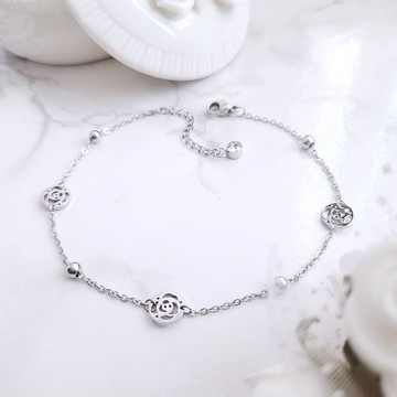 白玫瑰。白鋼腳鍊  不怕水不變色防過敏