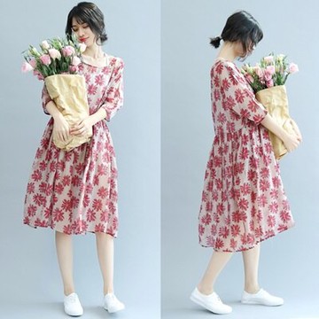 現貨+預購 連衣裙五分袖連身裙-清新甜美花朵優雅女裙裝73te8【獨家進口】【米蘭精品】