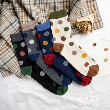 韓國襪子 滿版襪口拼色圓點男生中筒襪 男襪 K1924