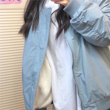 夾棉外套夾克棉襖加絨小個子短款棒球服韓版寬松飛行員時尚百搭秋冬裝新款【聚宝屋】
