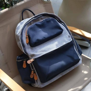 條紋拼接多口袋休閒雙肩包908014