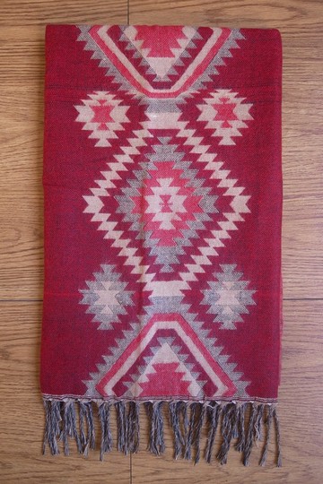 民族風 手編 披肩 圍巾 露營 毛毯 幾合 方塊  紅