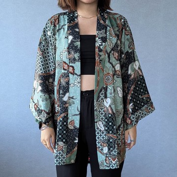 印尼蠟染輕薄涼爽和服罩衫 NAKURA - 銅綠 - NAK006