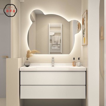 免運/附發票 浴室櫃 洗臉盆櫃 洗漱台盆 小熊鏡子浴室櫃組合現代簡約陶瓷壹體盆衛生間洗漱臺洗手池洗臉盆工廠現貨直銷 售後保障 全館八折 5z12