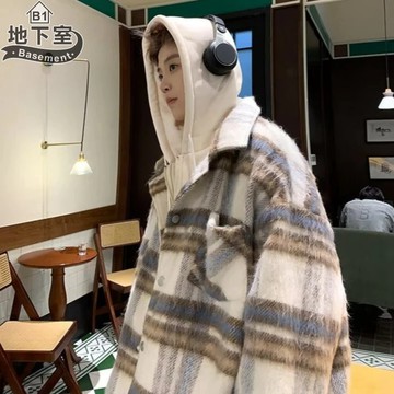 地下室B1-格子外套 日系假兩件格子夾克 街頭穿搭 冬天男裝 寬鬆 春秋百搭 冬天外套【NL684076】