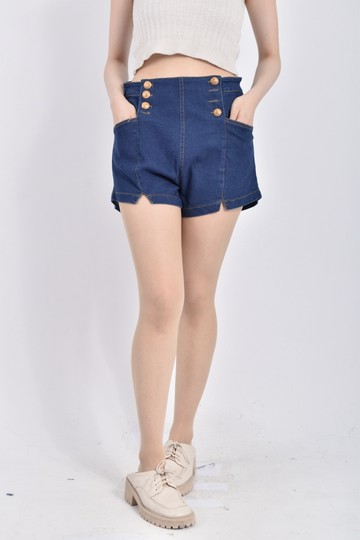 (XL) wy jeans fashion高腰質感丹寧牛仔藍色短褲