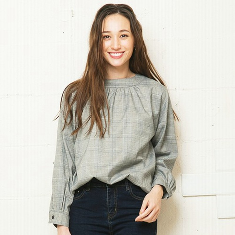 Aquagarage 英国柄バインダーネックブラウス M L 春 秋 冬 レディース ノーカラー グレンチェック 千鳥柄 バックボタン バックスリット トラッド マニッシュ レトロ クラシカル 上品 きれいめ カジュアル オフィスファッション ホワイト M レディース 通販 Lineポイント