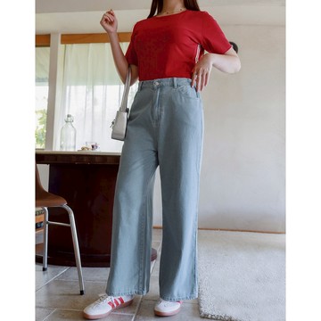 AIR SPACE PLUS 愛心口袋牛仔寬褲(中藍/淺藍) 女裝 現貨