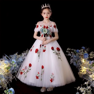 花童婚禮小女孩公主裙洋氣兒童鋼琴演奏禮服高端主持人女童晚禮服