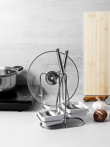 不銹鋼鍋蓋架臺面坐式帶接水瀝水置物架廚房用品放菜板砧板收納架