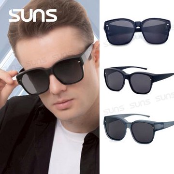 【SUNS】時尚特大框偏光墨鏡/套鏡 Polarized抗UV400 包覆式太陽眼鏡/防眩光/遮陽/眼鏡族首選