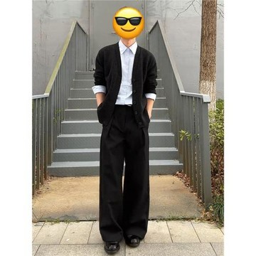 張凌赫同款褶皺A字闊腿西褲男款人夫感何蘇葉穿搭cleanfit休閑褲