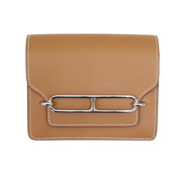 【二手名牌BRAND OFF】HERMES 愛馬仕 金棕色 Evercolor皮革 Roulis Slim 皮夾 U刻