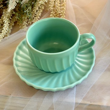 質感 春綠色 水流紋 陶瓷咖啡杯/盤 組