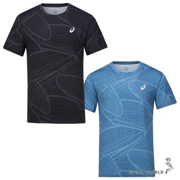 Asics 亞瑟士 短袖上衣 男裝 吸濕排汗 圖騰 黑/藍【運動世界】2011D490-001/2011D490-400