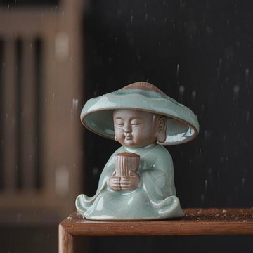 創意全瓷一體小和尚茶漏茶濾茶寵擺件哥窯過濾網茶葉茶隔茶器陶瓷