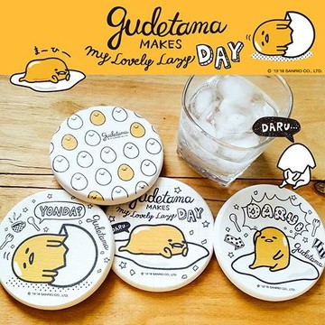 【網狐家居】三麗鷗授權珪藻土吸水杯墊 蛋黃哥 Gudetama 2入一組(相同款式)