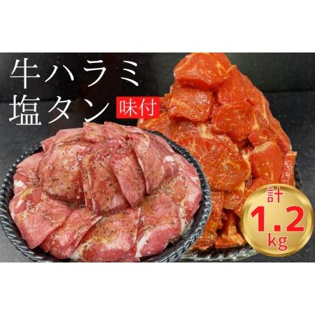 ふるさと納税 熟成牛 やわらかハラミ味付 600g  塩タン 味付 600g 計1.2kg＜お肉のスーパーやまむらや＞ ※着日指定不可 京都府亀岡市