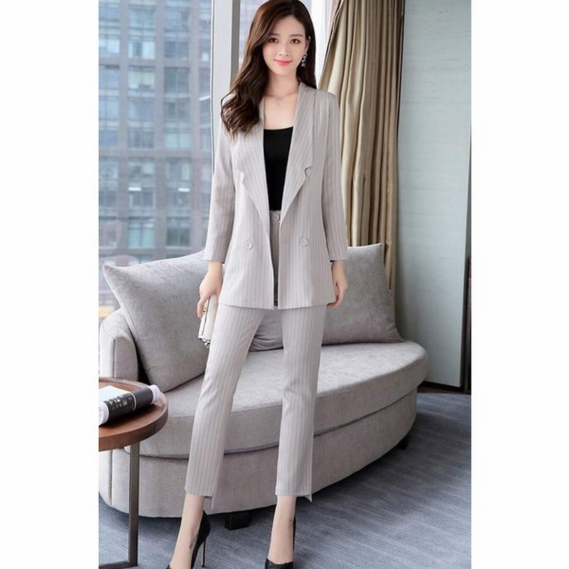 レディース 韓国ファッション 上下2点セット ジャケット ストライプ柄 半端丈 クロップドパンツ ハイウエスト セットアップ カジュアル フェミニン お出かけ服 通販 Lineポイント最大0 5 Get Lineショッピング