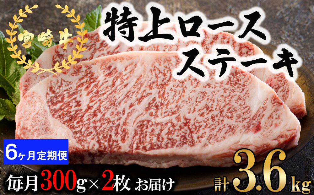  宮崎牛 特上 ロース ステーキ 600g (300g×2枚) 合計3.6kg 真空包装 小分け A4等級以上 牛肉 黒毛和牛 焼肉 BBQ バーベキュー キャンプ サシ 霜降り 贅沢 とろける 柔らかい やわらかい ジューシー 丼 毎月届く 予約 ギフト プレゼント