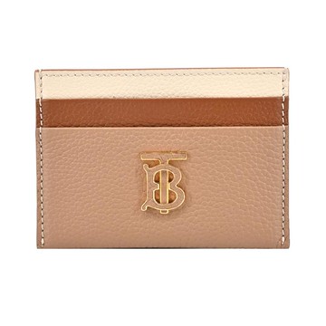 BURBERRY  TB LOGO 粒面皮革卡片夾（米x白）_廠商直送