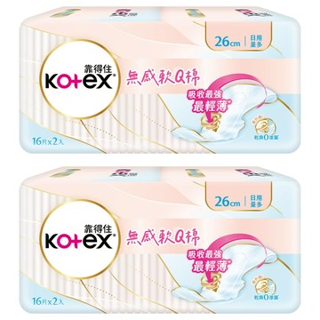 Kotex 靠得住 無感軟Q棉衛生棉 護翼型 日用  26cm  32片  2組