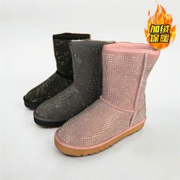 34/38-羊皮毛一體 ZUSE 雪地靴保暖一腳蹬酒紅粉平底棉靴女冬加絨