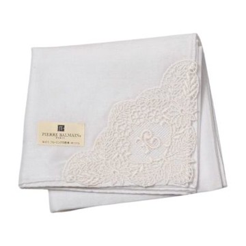 Pierre Balmain 白色優雅蕾絲角小帕巾(44CM)