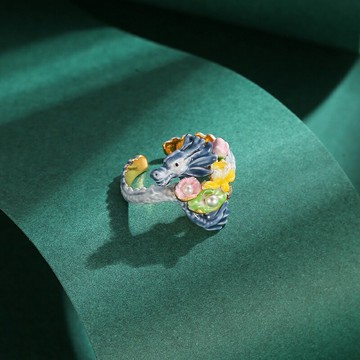 【巴黎精品】現貨+預購 戒指琺瑯開口戒-青龍荷葉花朵珍珠女飾品a1gf33