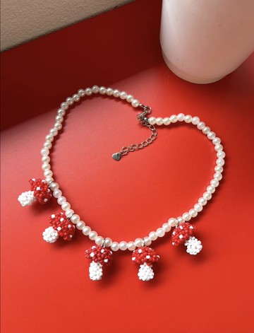 紅色蘑菇串珠項鍊