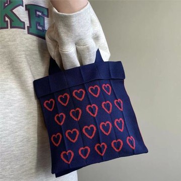 日系ins風可折疊購物袋針織包新款鏤空愛心手提包單肩包斜挎