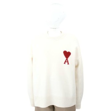 AMI PARIS Red Ami De Coeur 愛心A白色美麗諾羊毛圓領針織衫 毛衣