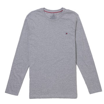 TOMMY 熱銷刺繡Logo素面長袖T恤-灰色