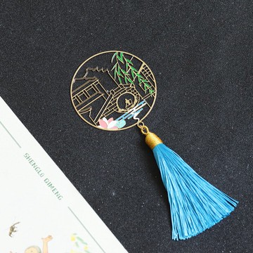 一葉孤舟徽派書簽江南建筑古典中國風金屬流蘇創意文創設計書簽禮品企業LOGO定制