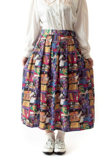 美製花布半身裙.Vintage【初戀販賣所】C141