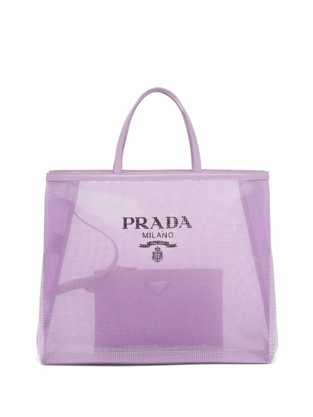 Prada - sequinned logo-print mesh tote bag - women - Leather/Fabric - One Size - Purple