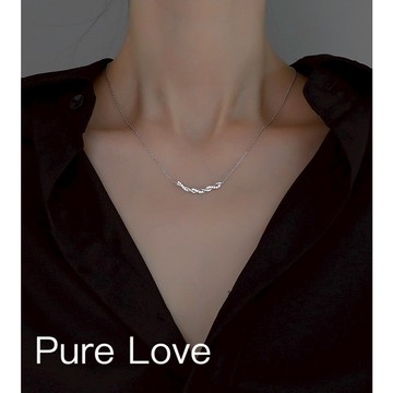 Pure Love樂芙 / 正韓 銀飾【S925純銀】N0725簡約通體純銀項鍊鋯石麻花交錯鎖骨鏈 短項鏈 / 銀