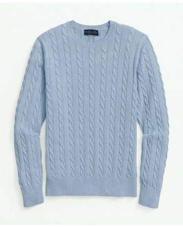 Brooks Brothers Men's Supima Cotton Cable Crewneck Sweater | Light Blue Heather | Size XL